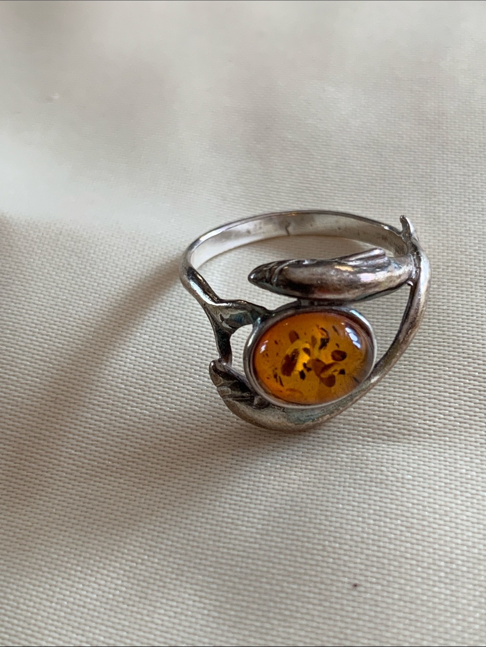 Amber Stone Silver Ring - Elegant Women's Jewelry